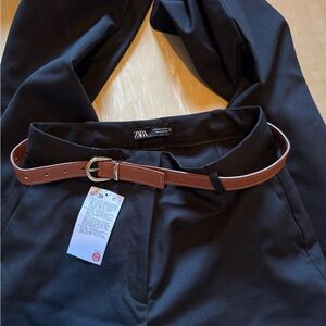 Zara Elegant Black Pants with Tan Belt